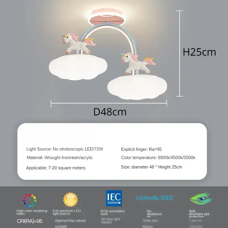 Pastel pink and white ceiling light with cloud-shaped shades featuring decorbites cloud unicorn cartoon design for children