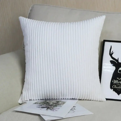 White corduroy throw pillow with vertical ribbed texture featured in decorbites corduroy pillow cover collection