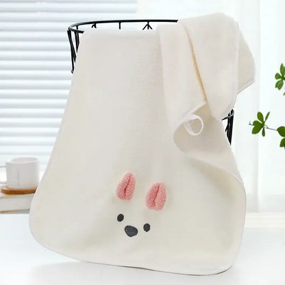 Off-white plush face towel with embroidered pink bunny face featuring decorbites cartoon soft hand design for bathroom decor