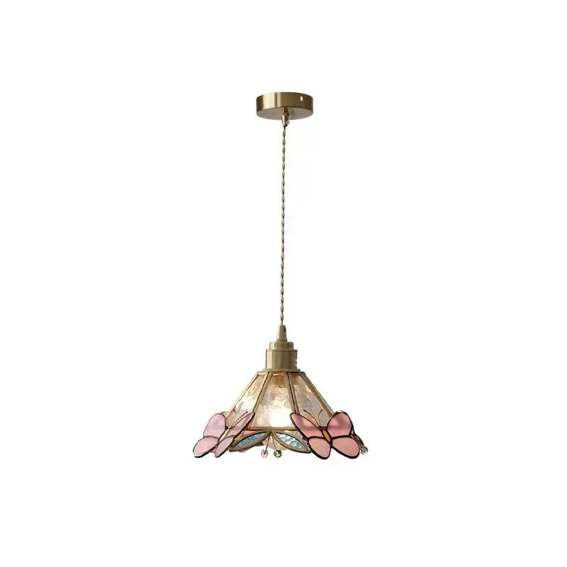 Pink butterfly glass led pendant light with delicate stained glass butterfly motifs in pink and teal decorbites butterfly glass