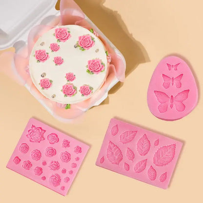 Pink butterfly silicone fondant mold featuring rose leaf and butterfly designs for kitchen cake decorating decorbites butterfly silicone