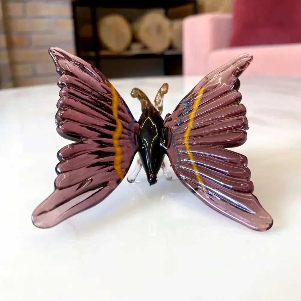 Translucent purple crystal butterfly figurine with gold accents and detailed veins for bedroom decorbites crystal butterfly decor