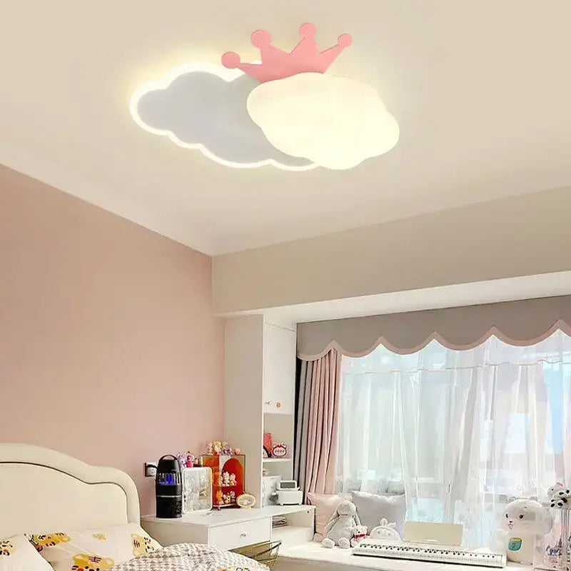 Pink crown cream clouds rainbow ceiling lamp with soft white cloud design for bedroom decor by decorbites cream clouds