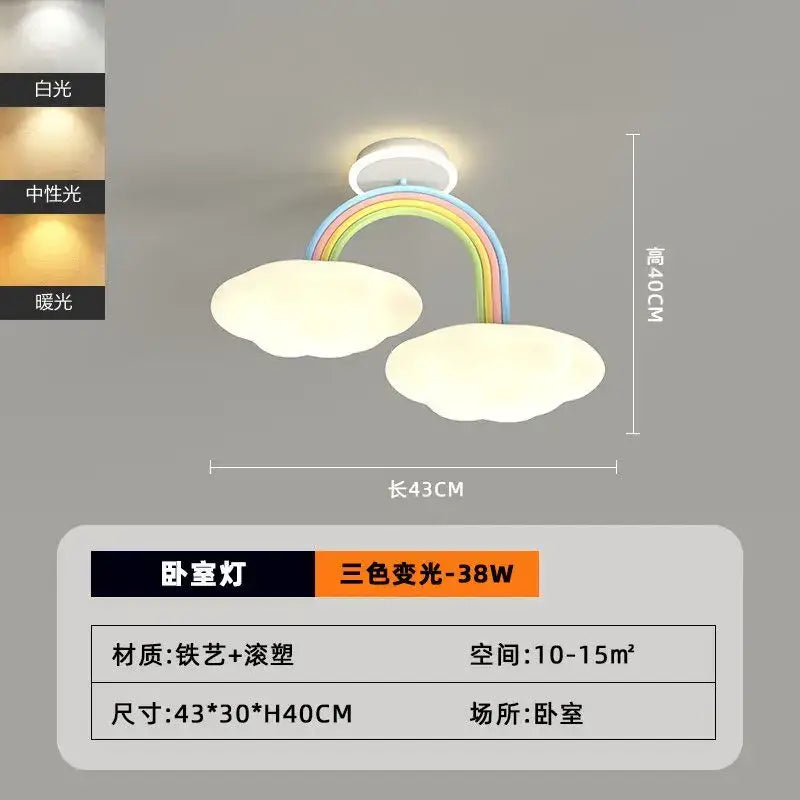 Pink crown cream clouds rainbow ceiling lamp featuring colorful arc and soft white illumination for bedroom decorbites cream clouds decor