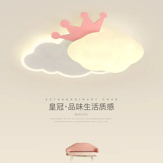 Pink crown-shaped cream clouds rainbow ceiling lamp with soft glowing illumination for bedroom decorbites decor