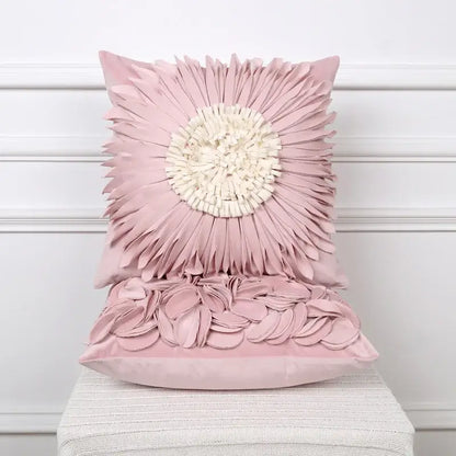 Pink daisy sunflower plush pillowcase with textured floral design and cream center for bedroom decor by decorbites