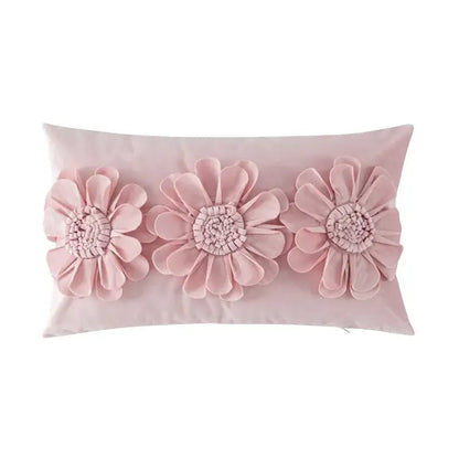 A soft pink plush pillowcase featuring three dimensional fabric flowers for decorbites daisy sunflower decor