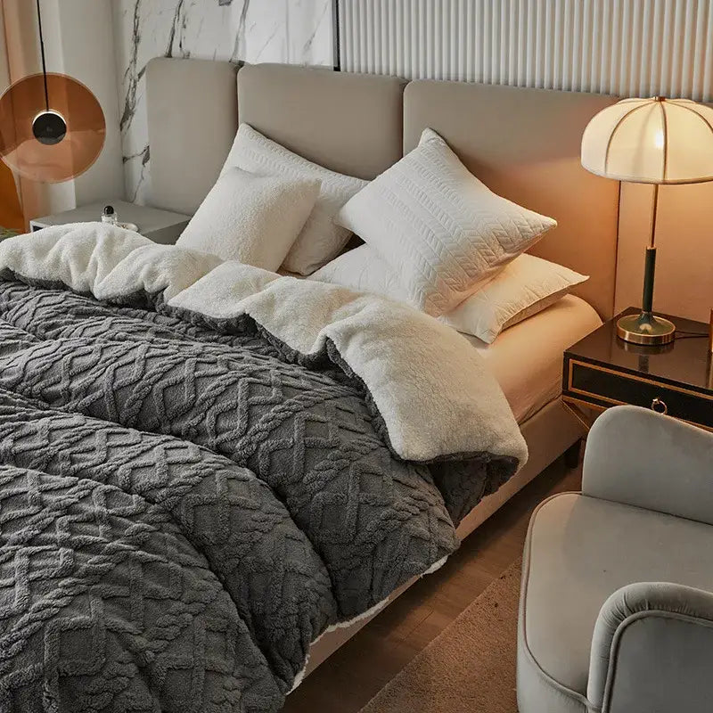 Gray textured fleece comforter with plush white inner lining for pink diamond cashmere duvet cover decorbites dual use