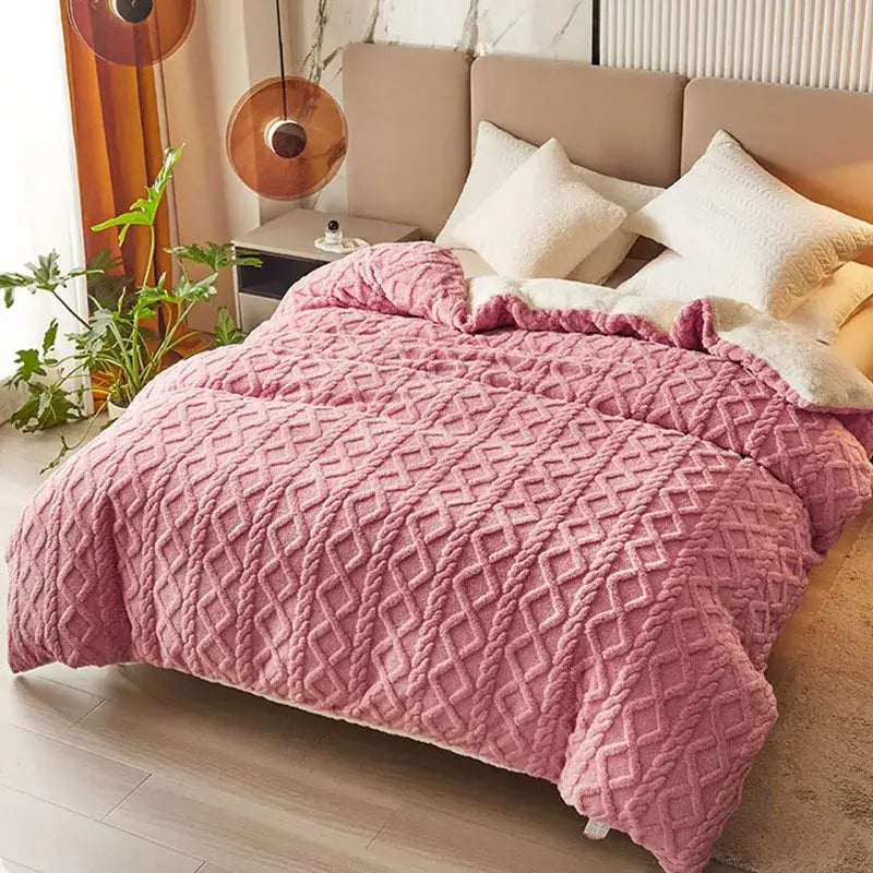 Pink diamond cashmere duvet cover with textured plush quilt and cozy appearance for decorbites dual bedroom decor