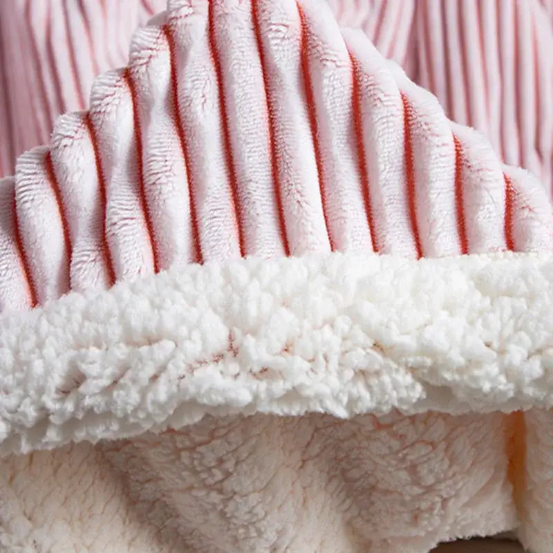 Pink corduroy throw blanket with plush white sherpa lining by decorbites cozy nordic wool for bedroom use
