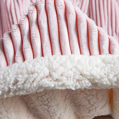 Pink corduroy throw blanket with plush white sherpa lining by decorbites cozy nordic wool for bedroom use