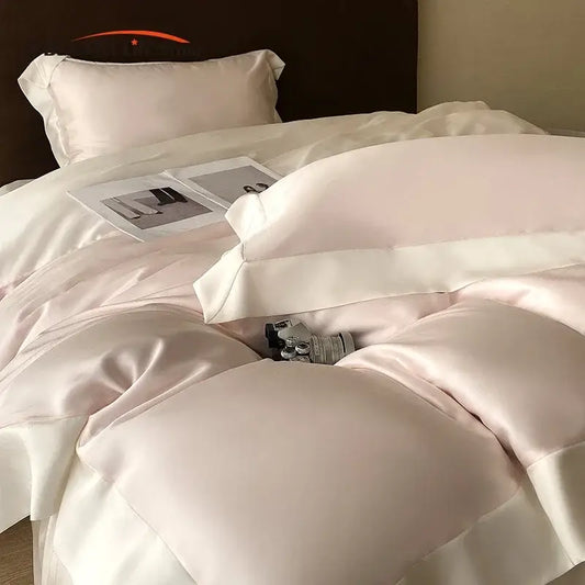 Pink satin eucalyptus fiber bedding set with luxurious plush texture and matching pillowcases for elegant bedroom decorbites eucalyptus fiber