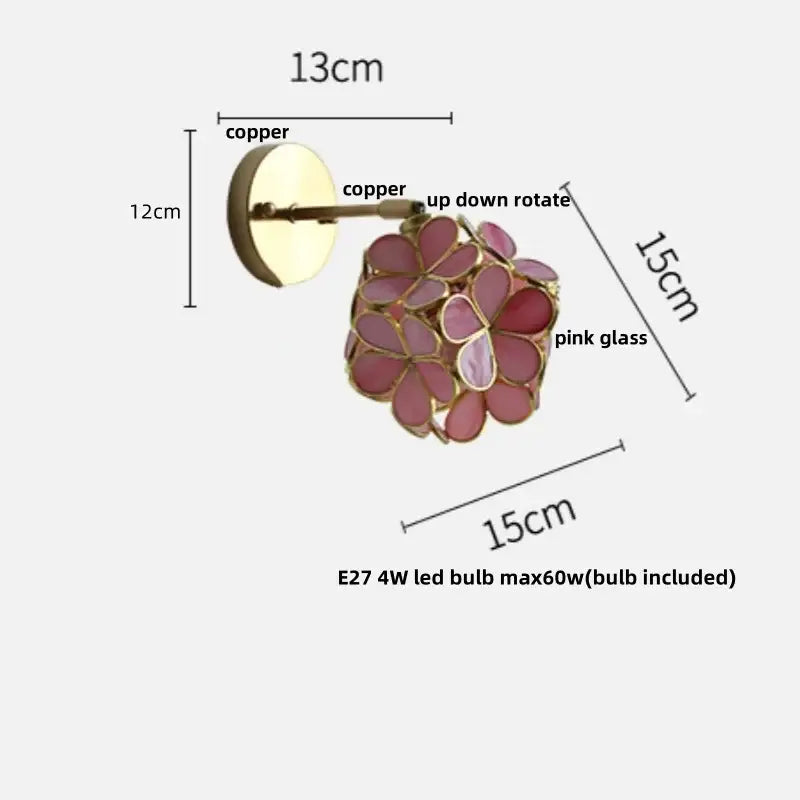 Decorbites copper butterfly glass wall light with pink petals and adjustable copper arm for bedroom decorbites wall light