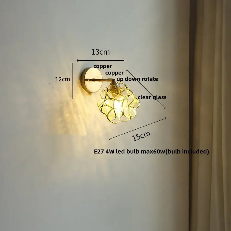 Copper wall light with pink and teal clear glass flower design by decorbites copper butterfly for bedroom decor