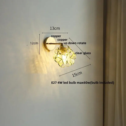 Copper wall light with pink and teal clear glass flower design by decorbites copper butterfly for bedroom decor