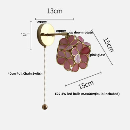 Delicate decorbites copper butterfly wall light with pink copper butterfly glass petals and 4w led bulb for bedroom decor