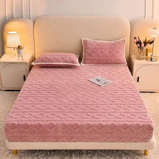 Pink textured cozy tafu fleece queen bedspread with diamond pattern and soft plush material for decorbites cozy tafu