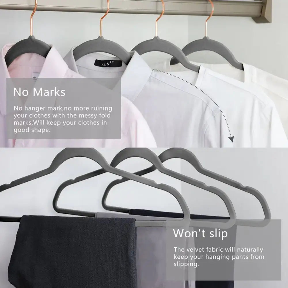 Gray velvet fabric hangers with copper hooks for decorbites 45cm flocking hanger bedroom trousers rack