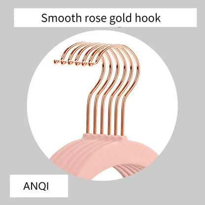 Rose gold smooth hook on a pink velvet decorbites 45cm flocking hanger for bedroom trousers rack