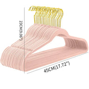 Set of pink velvet and gold wooden decorbites 45cm flocking hangers for bedroom trousers rack storage