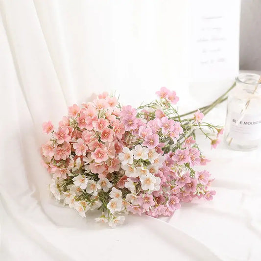 Pink and white artificial flowers babys breath wedding bouquet with slender green stems by decorbites imitation flower
