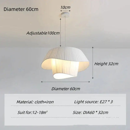 Pleated beige cream white double pendant lamp with white fabric shade and iron frame for living room decorbites cream white
