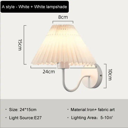 White pleated cloth lampshade led wall lamp mounted on curved iron sconce for bedroom decorbites cloth lampshade wall lamp
