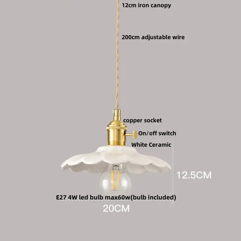Pleated white fabric pendant light with fluted ceramic shade and brass copper socket for decorbites ceramic wood pendant decor