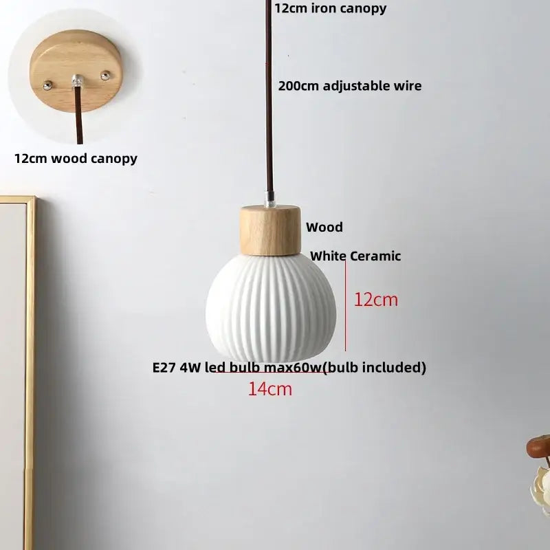 Pleated white fabric pendant light with ribbed ceramic and wooden top for decorbites ceramic wood pendant decor