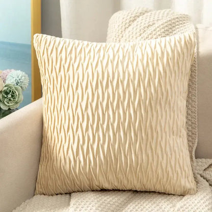 Cream-colored pillow with textured wavy pleated fabric designed as a decorbites houndstooth cushion cover