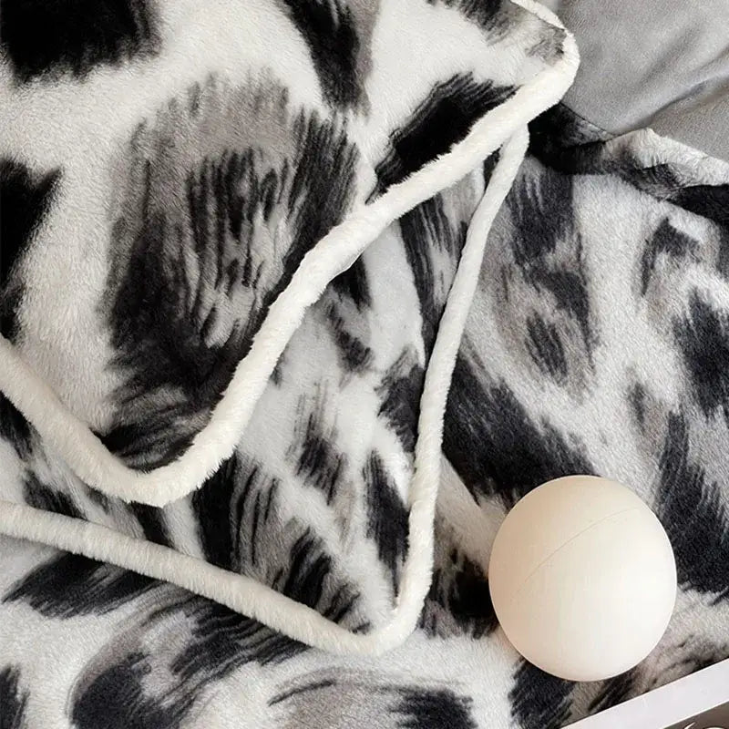 Plush black and white leopard faux fur throw blanket with soft cozy rabbit hair texture for bed set decorbites cozy rabbit