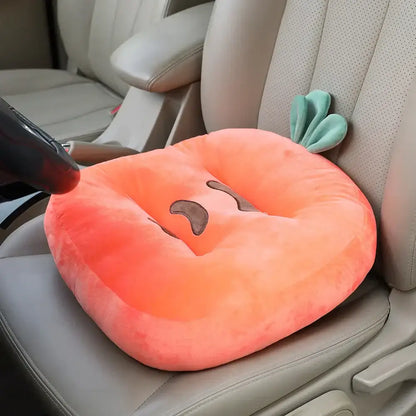 Plush orange carrot-shaped cartoon car cushion with embroidered face and green top for office chair or car cushion sofa decorbites
