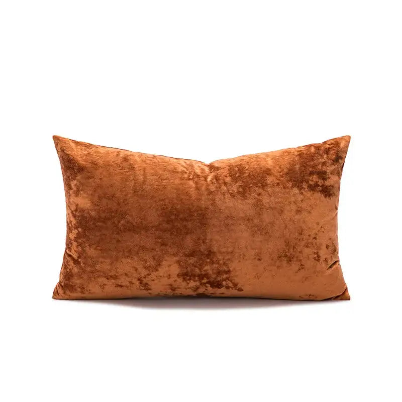 Plush rectangular rust-colored velvet pillow cover with soft texture ideal for living room dark grain decor