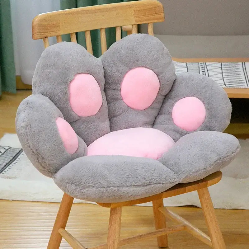 Plush gray and pink cat paw chair cushion with soft fluffy texture for decorbites cat paw bedroom decor