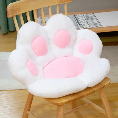 A plush gray and pink cat paw chair cushion with soft fluffy material for bedroom decor by decorbites cat paw
