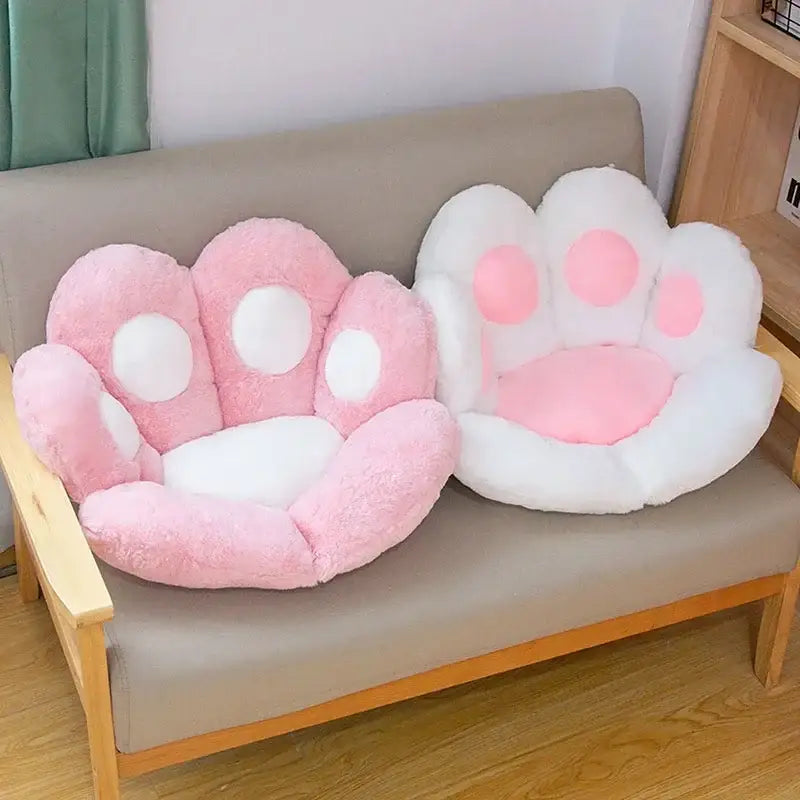 Plush gray and pink cat paw chair cushions with soft fluffy texture for bedroom decorbites cat paw decor