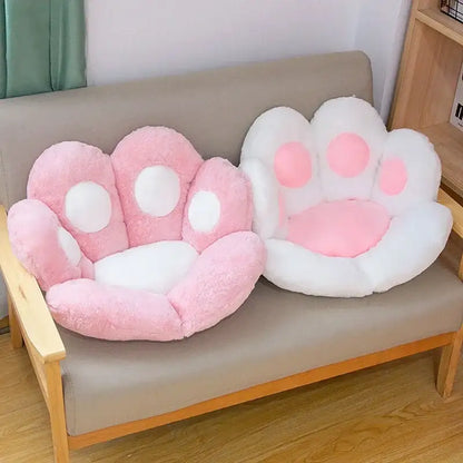 Plush gray and pink cat paw chair cushions with soft fluffy texture for bedroom decorbites cat paw decor
