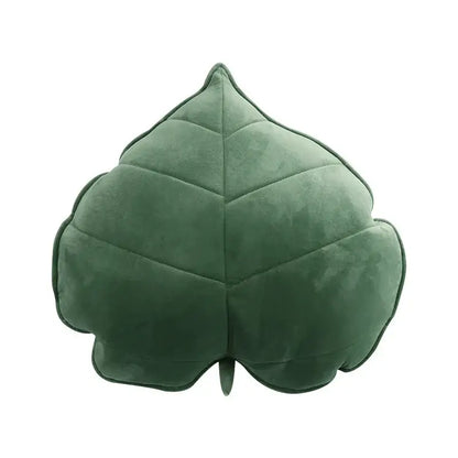 Plush olive green leaf shaped throw pillow with suede texture and stitched veins perfect for living room decorbites 3d leaf