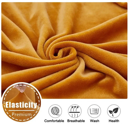 A plush orange velvet elastic sofa cushion cover made of soft golden-orange fleece for living room protection