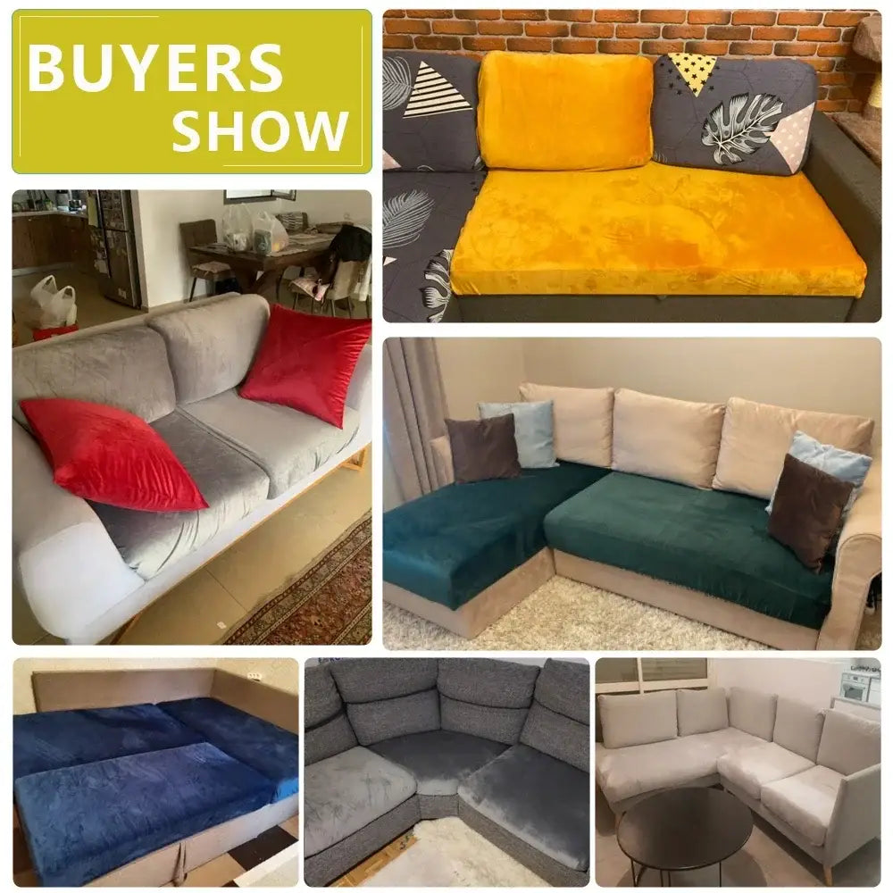 A cozy mustard-yellow velvet sofa with plush texture and leaf pattern decorative pillows in living room setting