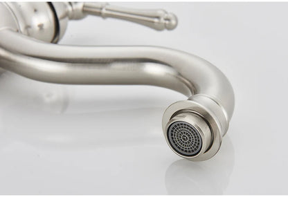 Stainless steel deck mounted single hole kitchen faucet with curved spout and decorative handle housing material metal