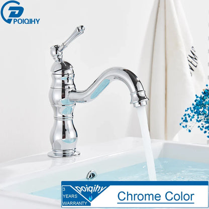Chrome-finished poiqihy bathroom faucet with classic ornate design curved spout deck mounted single hole housing material