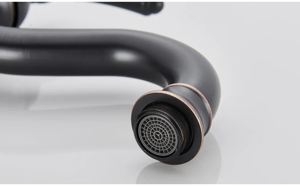 Black matte single hole deck mounted basin vessel sink faucet with copper accent ring and circular spray head housing material