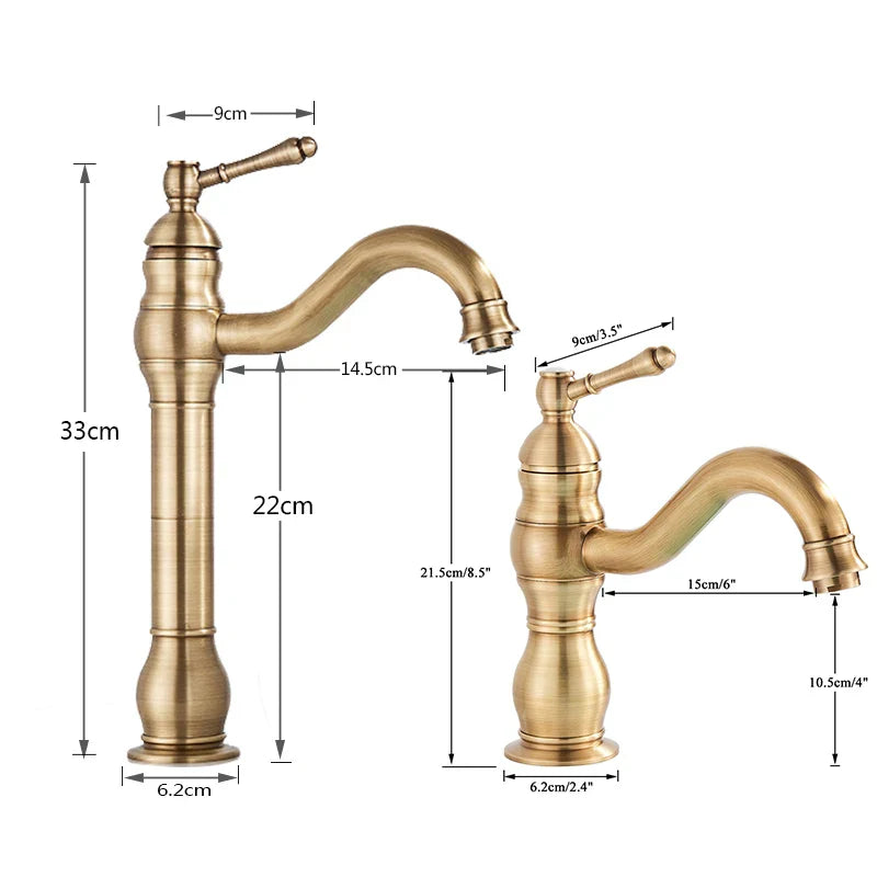 Poiqihy antique brass basin vessel sink faucet deck mounted single hole with ornate design and durable housing material