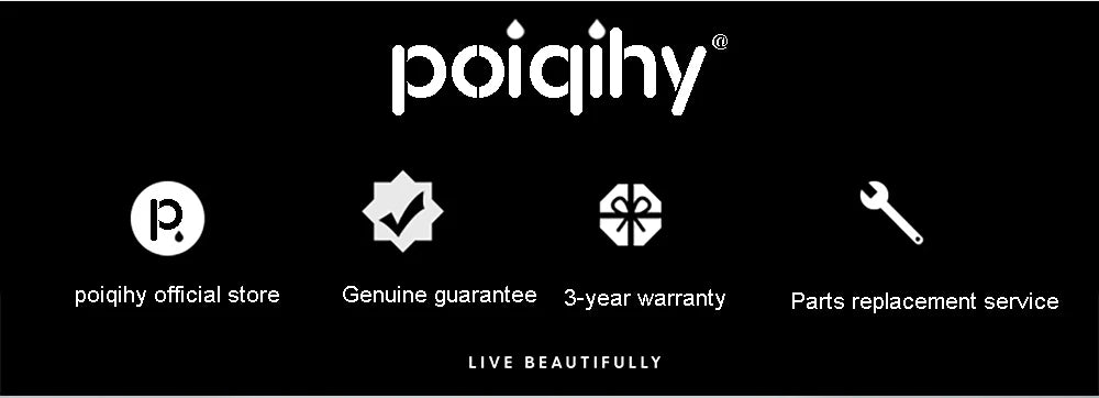 Poiqihy official store logo with white stylized text on black background for antique brass rainfall shower set