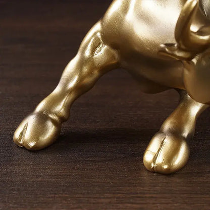 Polished gold wall street bull statue with detailed musculature and metallic finish for decorbites gold wall decor
