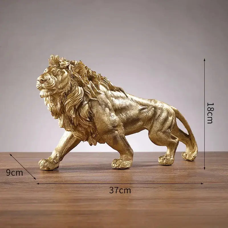 Polished golden lion king resin statue with detailed mane and muscular physique for home office decorbites decor