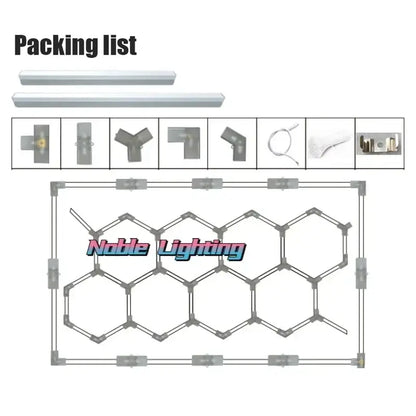 Silver hexagonal modular decorbites geometric led lights with interconnected panels and mounting hardware for workshop decor