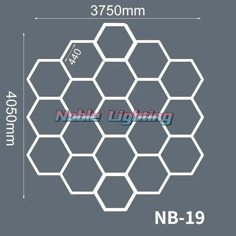 White hexagonal polygonal snowflake geometric led lights model nb-19 by noble lighting for garage workshop decorbites geometric led
