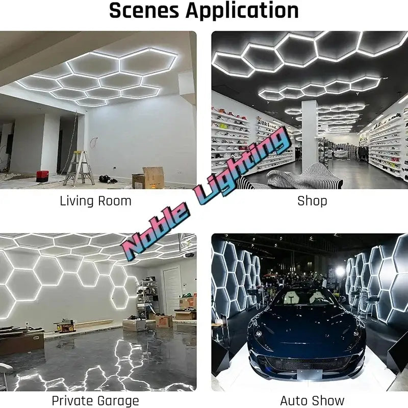 White hexagonal polygonal snowflake geometric led lights for garage workshop decor by decorbites geometric led